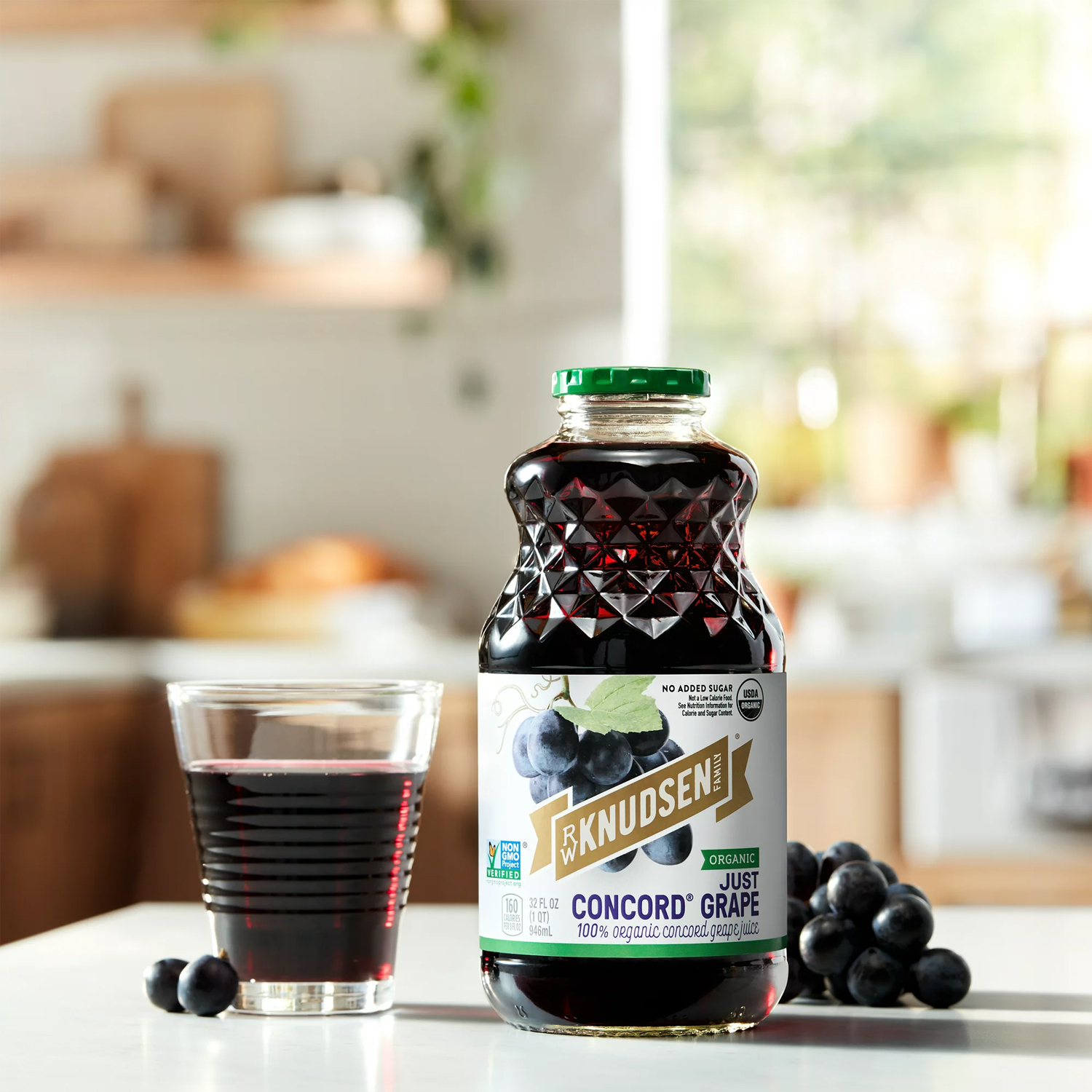 R.W. Knudsen Family Organic Just Concord Grape Juice, 100% Juice, 32 oz, Glass Bottle - Image 4